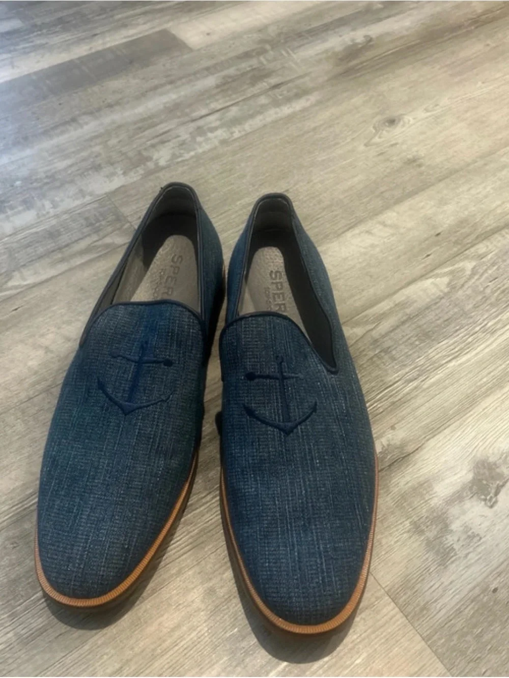 Sperry Men's Denim-Effect Navy Anchor Slip-On Loafers